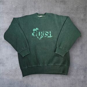 Vintage 90s Forest Green 3D Embroidered Irish Sweatshirt Size Large Unisex‎ I48